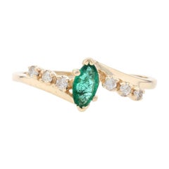 Yellow Gold Emerald & Diamond Bypass Ring, 14k Marquise Cut .44ctw