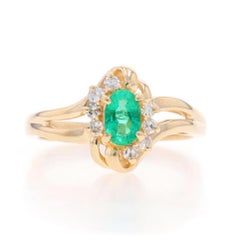 Yellow Gold Emerald Diamond Bypass Ring - 14k Oval .40ctw