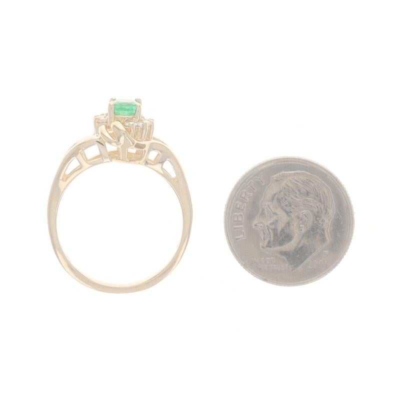 Yellow Gold Emerald Diamond Bypass Ring - 14k Oval .40ctw For Sale 1