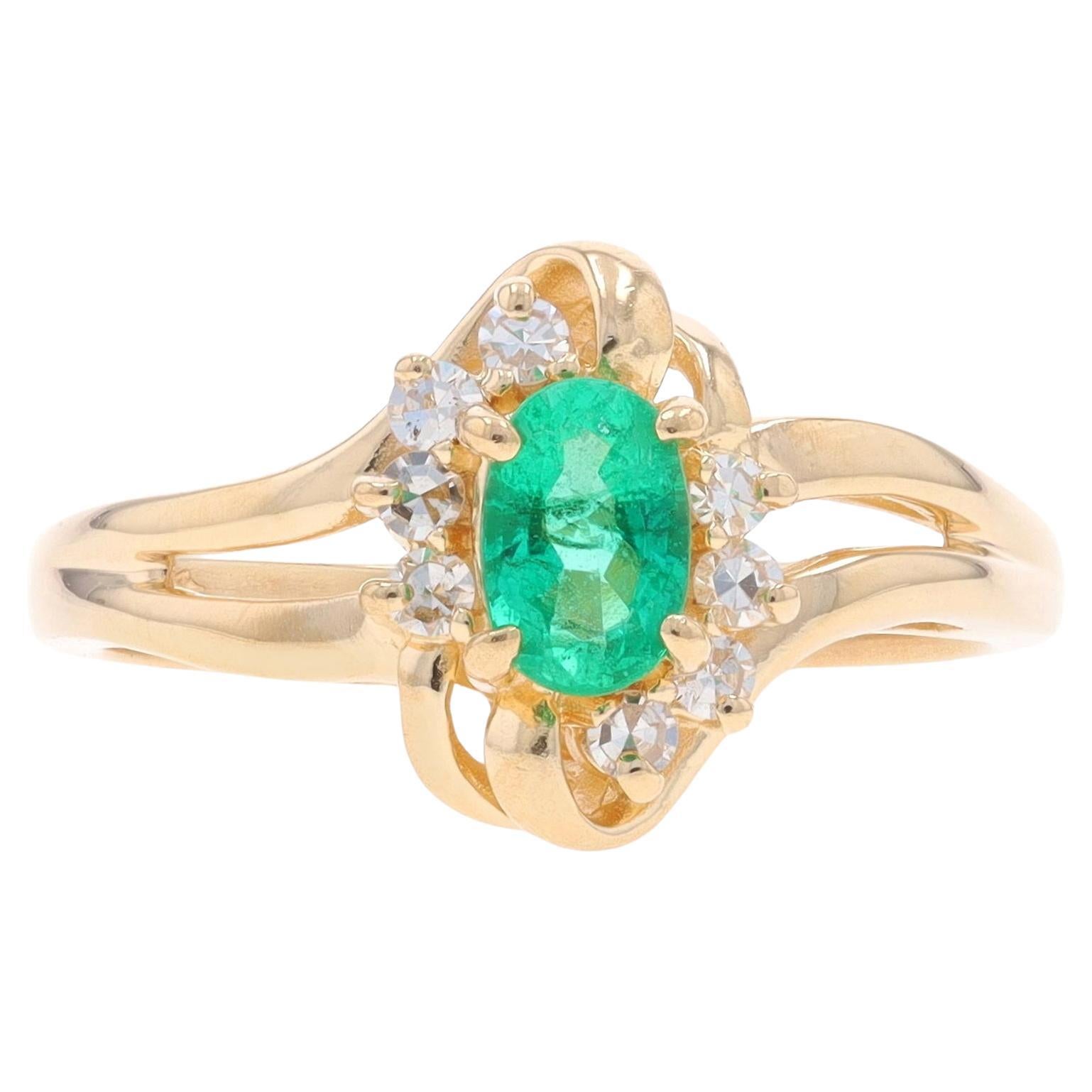 Yellow Gold Emerald Diamond Bypass Ring - 14k Oval .40ctw