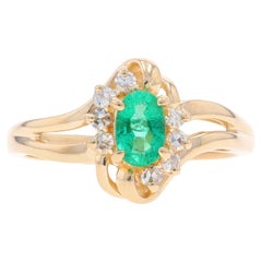 Yellow Gold Emerald Diamond Bypass Ring - 14k Oval .40ctw