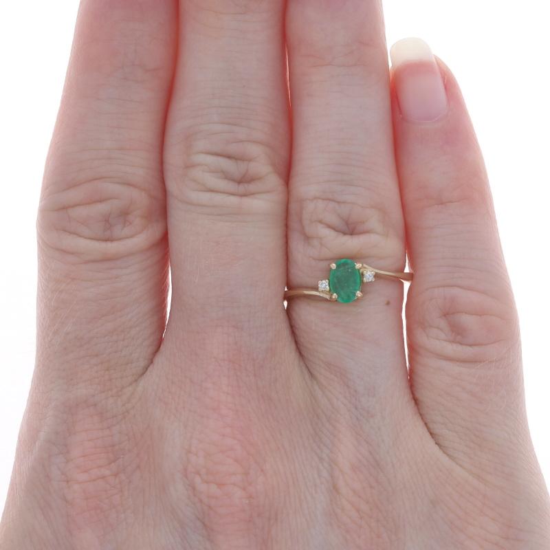 Oval Cut Yellow Gold Emerald Diamond Bypass Ring - 14k Oval .54ctw For Sale