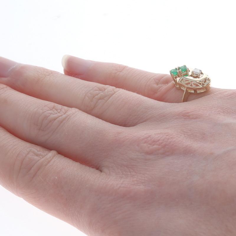 Women's Yellow Gold Emerald & Diamond Bypass Ring - 14k Round .23ctw Scrollwork