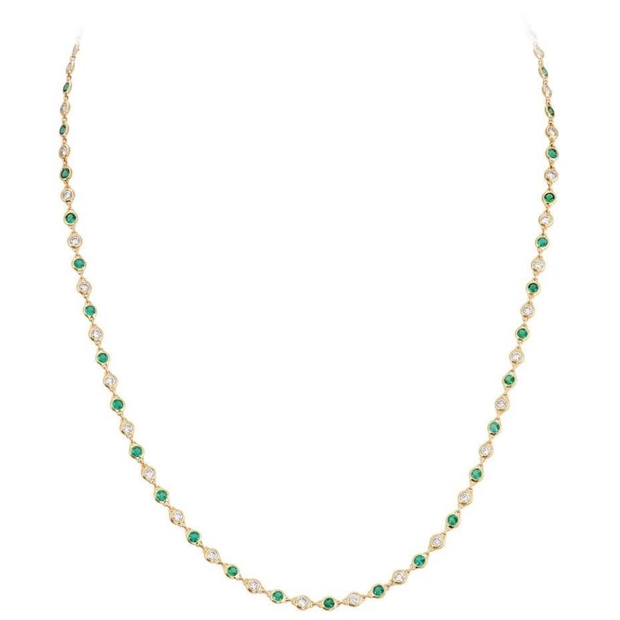 Yellow Gold Emerald 
Diamond Chain Necklace