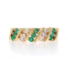 Yellow Gold Emerald Diamond Cluster Band -14k Round .42ctw Diagonal Stripes Ring