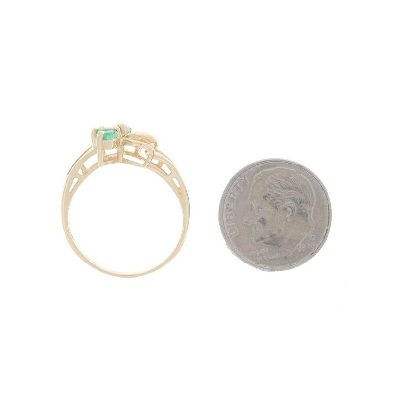Yellow Gold Emerald Diamond Cluster Bypass Ring - 14k Marquise .38ctw For Sale 1