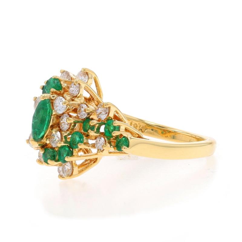 Yellow Gold Emerald Diamond Cluster Cocktail Bypass Ring - 18k Marquise 1.30ctw In Excellent Condition For Sale In Greensboro, NC