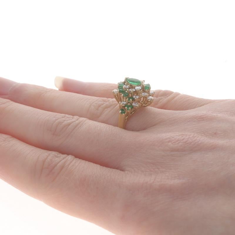 Women's Yellow Gold Emerald Diamond Cluster Cocktail Bypass Ring - 18k Marquise 1.30ctw For Sale