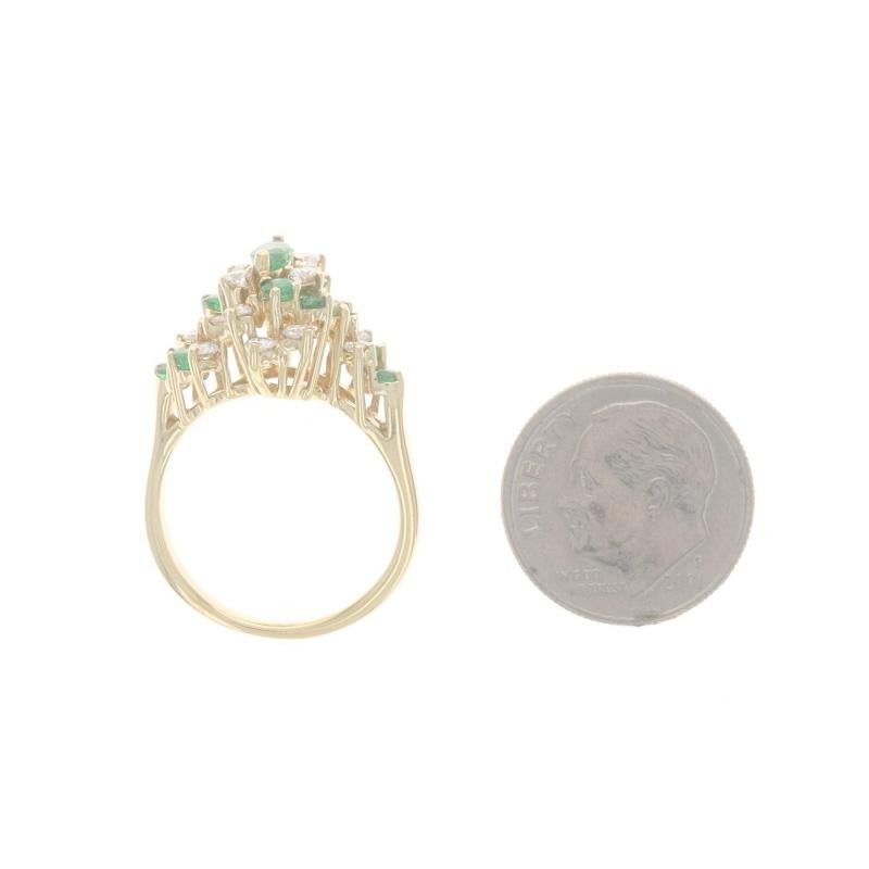 Yellow Gold Emerald Diamond Cluster Cocktail Bypass Ring - 18k Marquise 1.30ctw For Sale 1