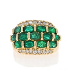 Yellow Gold Emerald 
Diamond Cluster Cocktail Ring - 14k Oval 2.87ctw