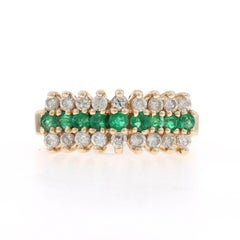 Yellow Gold Emerald Diamond Cluster Cocktail Ring - 14k Round .81ctw