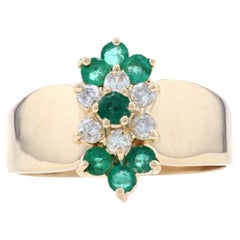 Yellow Gold Emerald & Diamond Cluster Ring - 14k Round Cut 1.00ctw Floral Halo