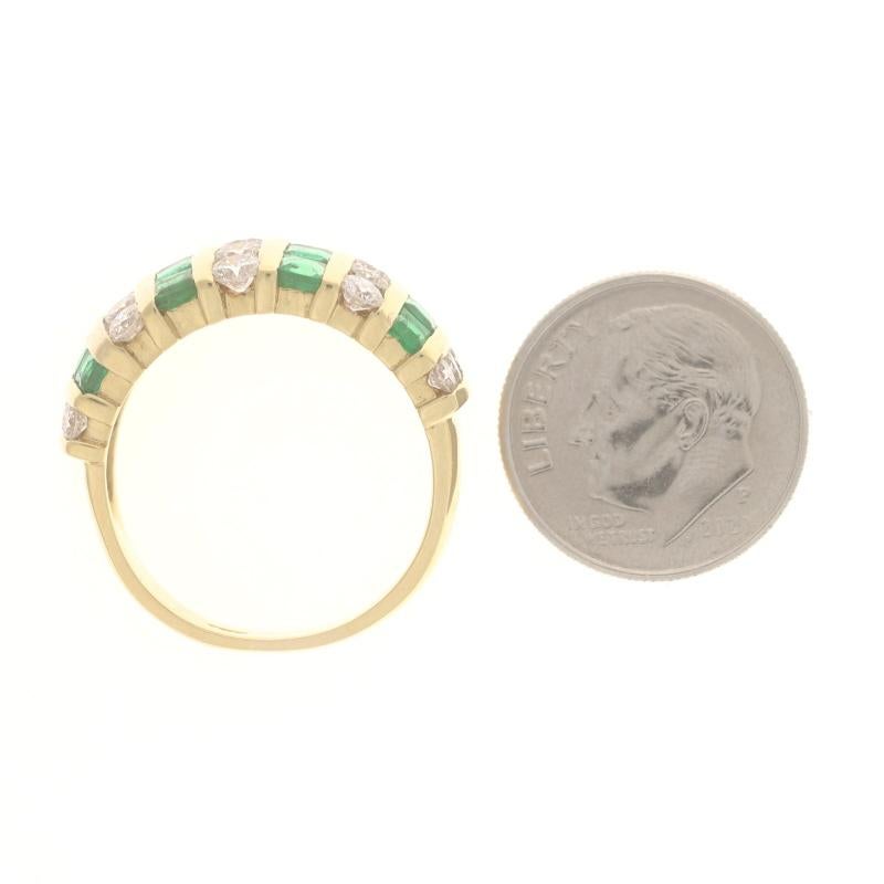 Women's Yellow Gold Emerald & Diamond Cocktail Band 18k Sq 3.80ctw Stripe Ring Sz 8 1/2 For Sale