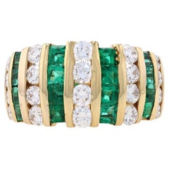 Anillo de oro amarillo con esmeralda y diamantes 18k cuadrado 3,80ctw a rayas Sz 8 1/2