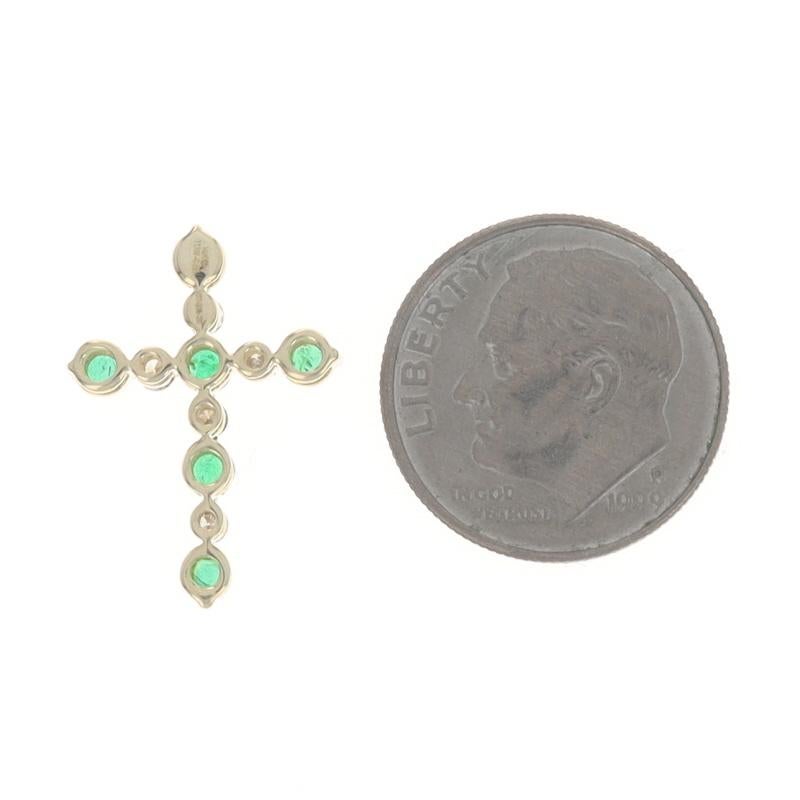 Yellow Gold Emerald Diamond Cross Pendant 14k Round .55ctw Faith In New Condition For Sale In Greensboro, NC