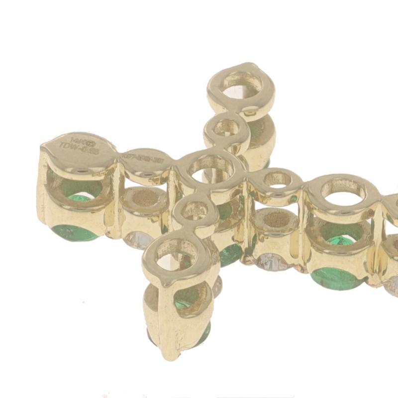 Women's Yellow Gold Emerald Diamond Cross Pendant 14k Round .55ctw Faith For Sale