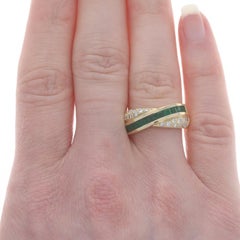 Yellow Gold Emerald & Diamond Crossover Band - 18k Square .91ctw Ring Sz 5 1/4
