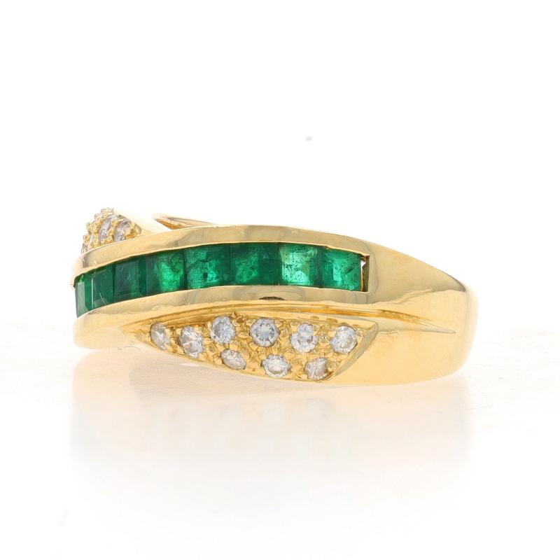 Emerald Cut Yellow Gold Emerald & Diamond Crossover Band - 18k Square .91ctw Ring Sz 5 1/4 For Sale
