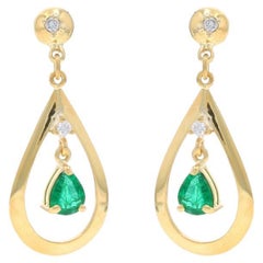 Orecchini pendenti in oro giallo con smeraldo e diamante - 18k Pear 1.00ctw Teardrop Pierced