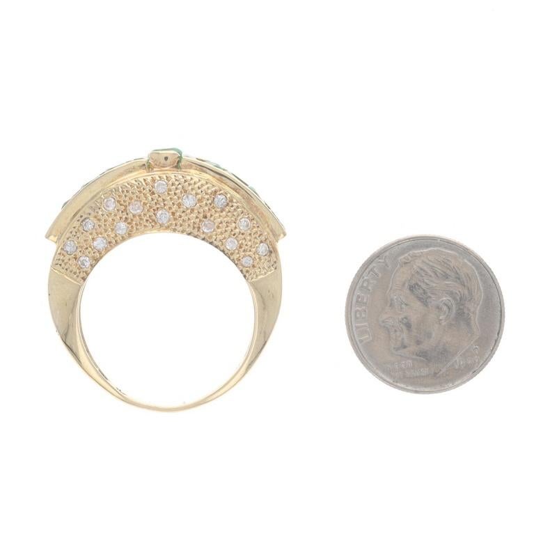 Yellow Gold Emerald Diamond Dome Band - 18k Round & Emerald 1.78ctw Stripe Ring For Sale 1
