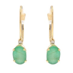 Yellow Gold Emerald Diamond Drop Earrings - 14k Oval 1.04ctw Pierced Yellow Gold Emerald Diamond Drop Earrings - 14k Oval 1.04ctw Pierced