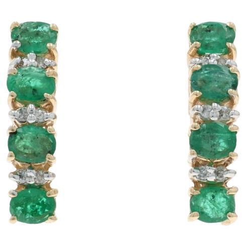 Yellow Gold Emerald Diamond Drop Earrings - 14k Oval 1.50ctw Pierced