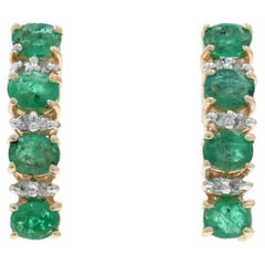 Yellow Gold Emerald Diamond Drop Earrings - 14k Oval 1.50ctw Pierced