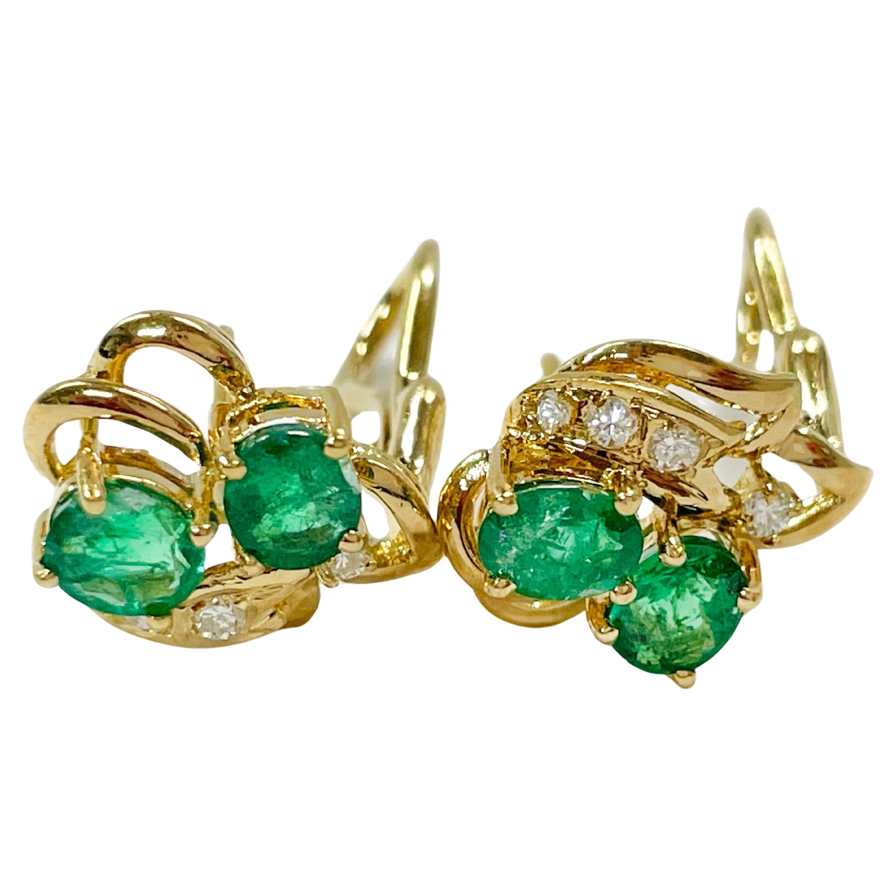 Yellow Gold Emerald Diamond Earrings