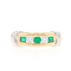 Yellow Gold Emerald Diamond Five-Stone Band - 14k Round .46ctw Channel Set Ring