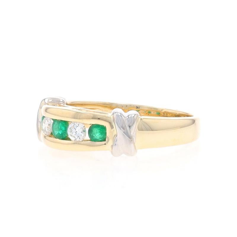 Yellow Gold Emerald Diamond Five-Stone Band - 14k Round .46ctw Channel Set Ring In Excellent Condition For Sale In Greensboro, NC