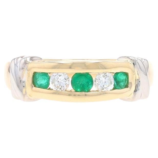 Yellow Gold Emerald Diamond Five-Stone Band - 14k Round .46ctw Channel Set Ring