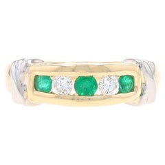 Gelbgold Smaragd Diamant Fünf-Stein-Ring - 14k Rund .46ctw Kanalbesetzter Ring