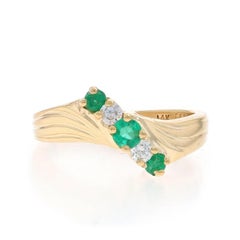 Yellow Gold Emerald Diamond Five-Stone Bypass Ring - 14k .34ctw Waterfall