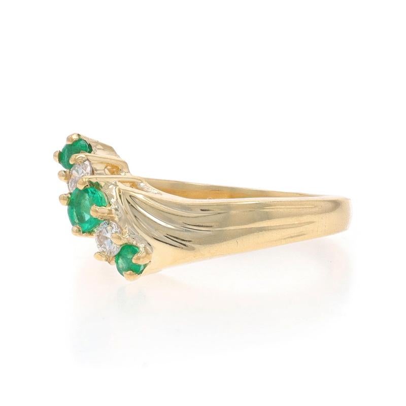 Yellow Gold Emerald Diamond Five-Stone Bypass Ring - 14k .34ctw Waterfall In Excellent Condition For Sale In Greensboro, NC