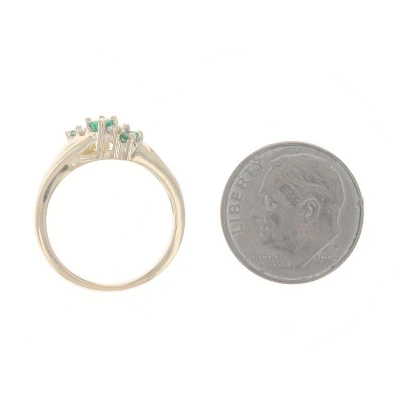 Yellow Gold Emerald Diamond Five-Stone Bypass Ring - 14k .34ctw Waterfall For Sale 1