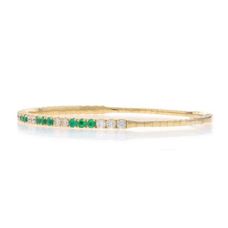 Bracelet jonc extensible en or jaune avec émeraudes et diamants 6 1/2