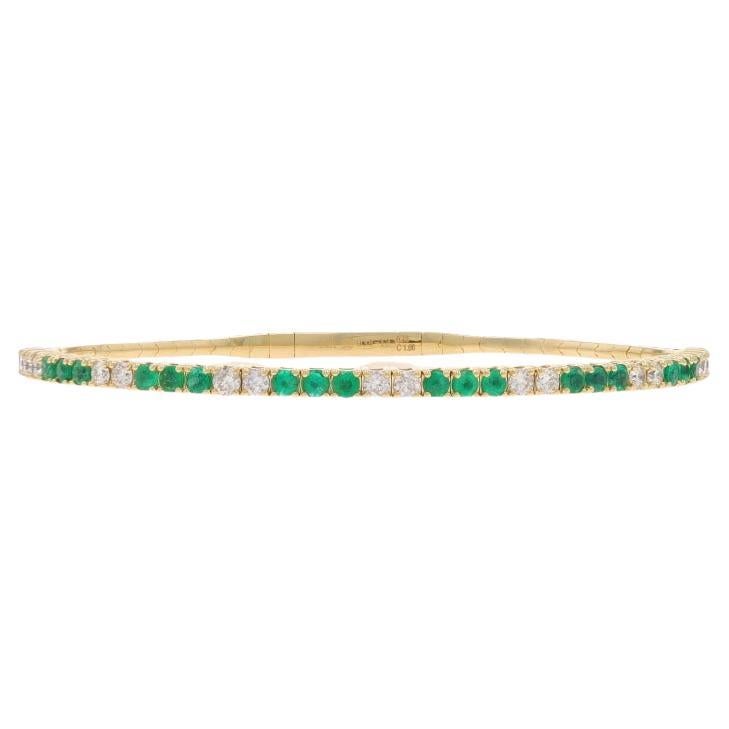 Bracelet jonc extensible en or jaune avec émeraudes et diamants 6 1/2" - 14k rond 1,86ctw