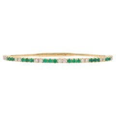 Yellow Gold Emerald & Diamond Flex Bangle Bracelet 6 1/2" - 14k Round 1.86ctw