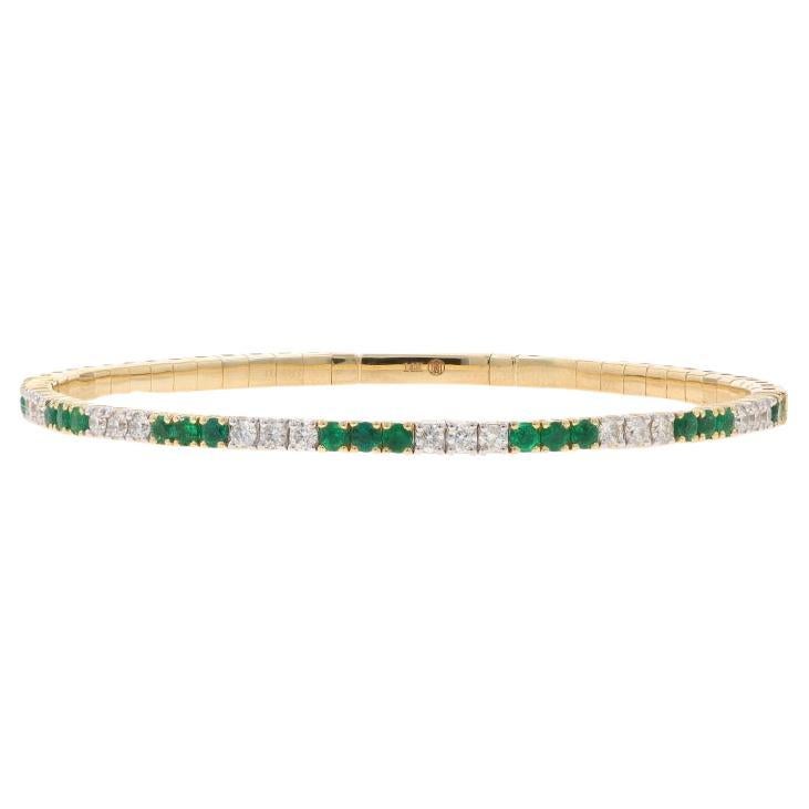 Gelbgold Smaragd & Diamant Flex Armreif Armband 6 1/2" - 14k Runde 1.94ctw