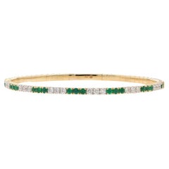 Bracelet jonc extensible en or jaune avec émeraudes et diamants 6 1/2" - 14 carats ronds 1,94 carat