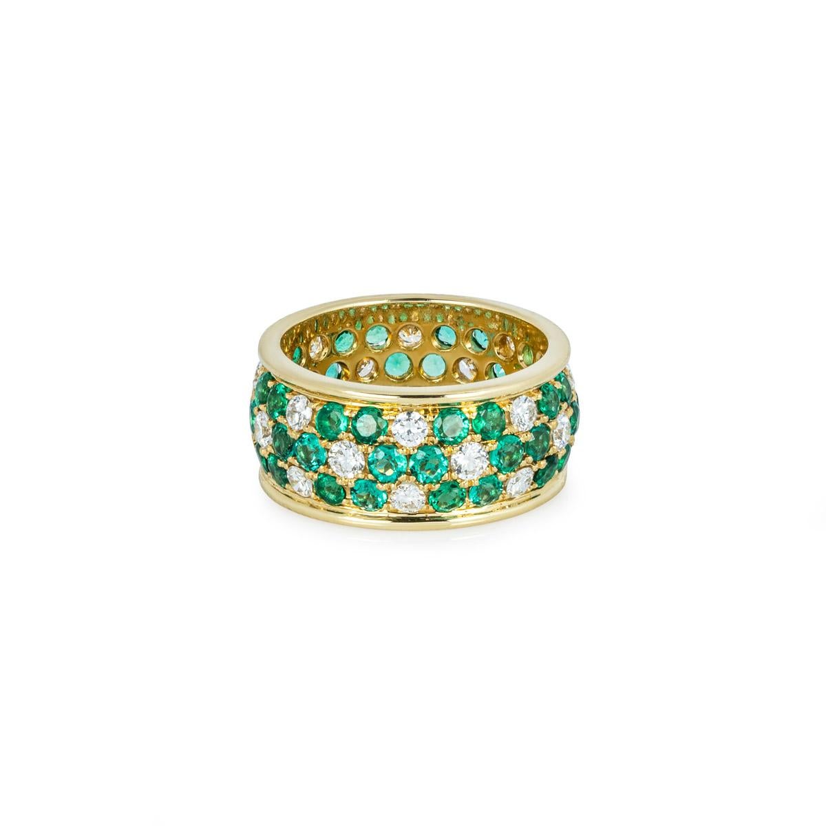 Round Cut Yellow Gold Emerald & Diamond Floral Full Eternity Ring