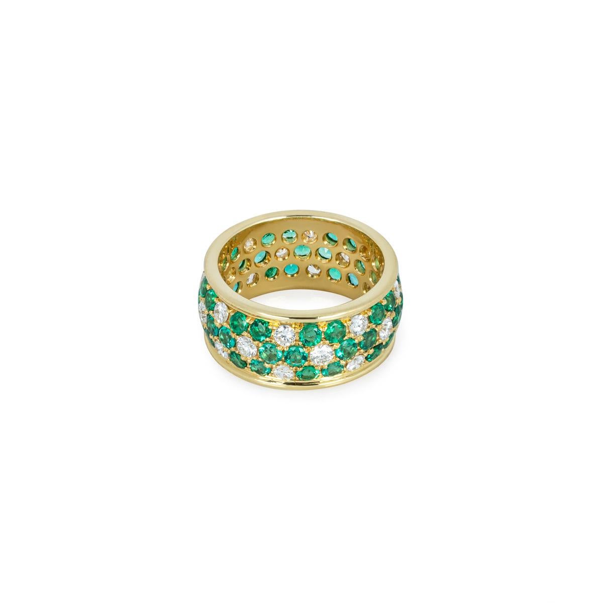 Yellow Gold Emerald & Diamond Floral Full Eternity Ring In Excellent Condition In London, GB