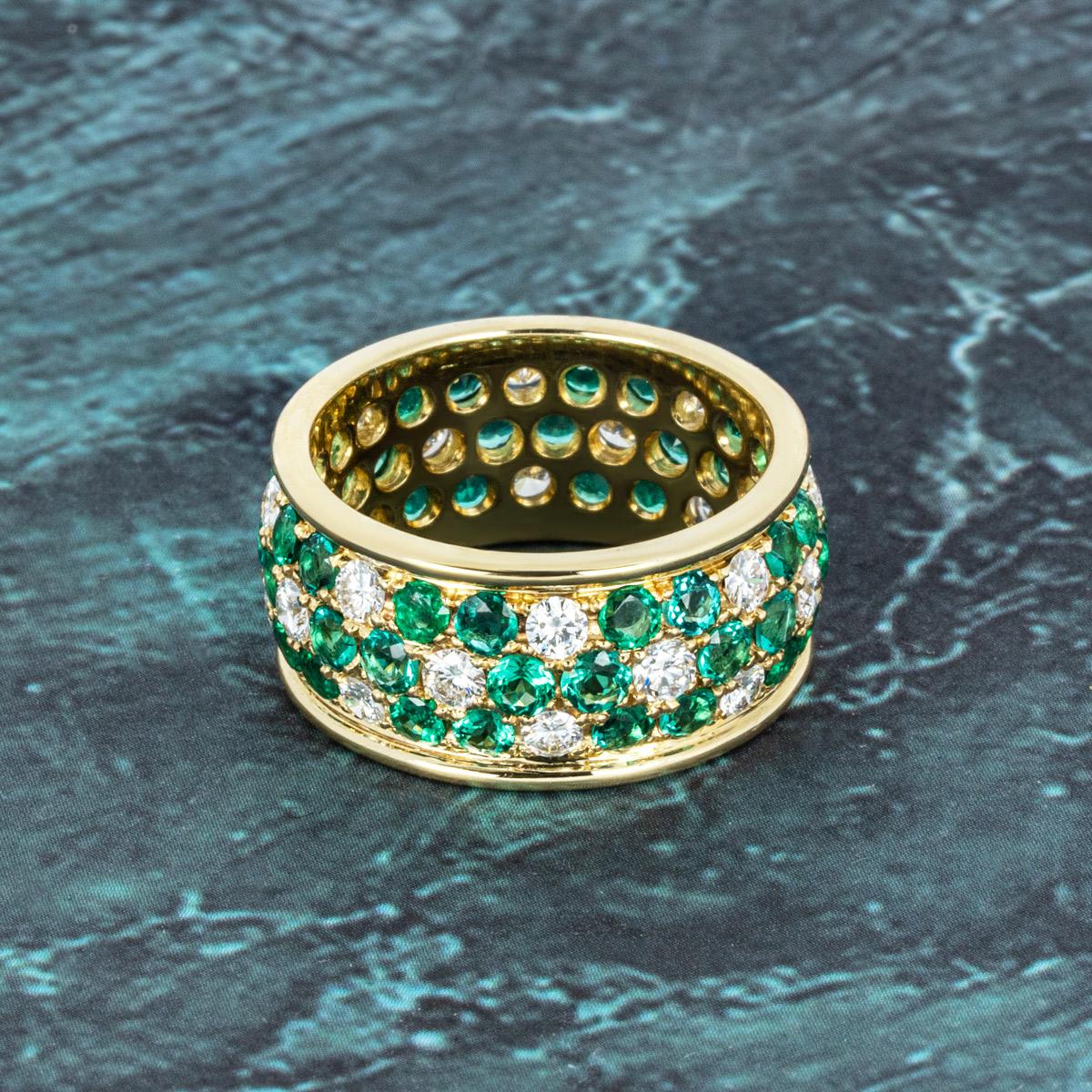 Yellow Gold Emerald & Diamond Floral Full Eternity Ring 1