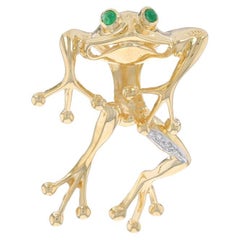 Gelbgold Smaragd & Diamant Frosch Omega Slide Anhänger 14k Cab .33ctw Amphibian