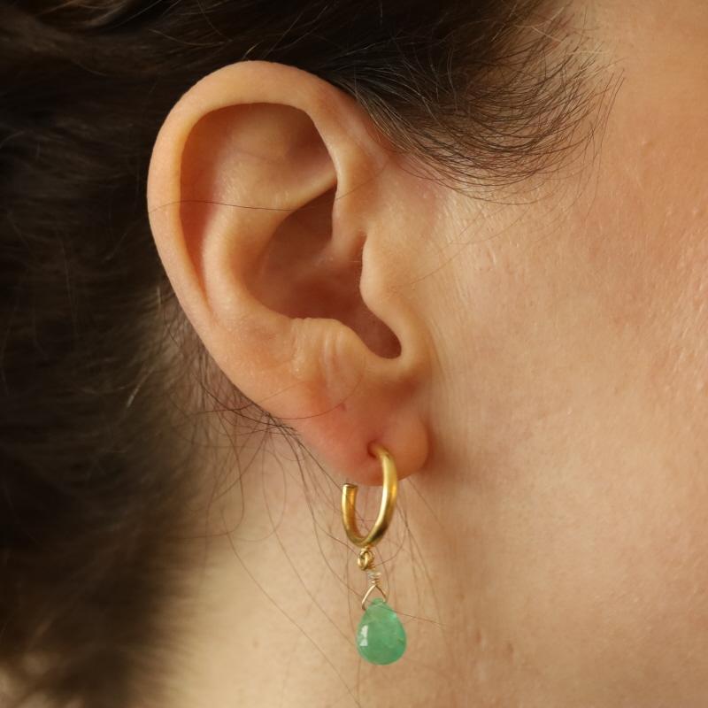 Pendientes colgantes de oro amarillo con diamante esmeralda y medio aro 22k Rose Cut Pear 5.32ctw Corte rosa en venta