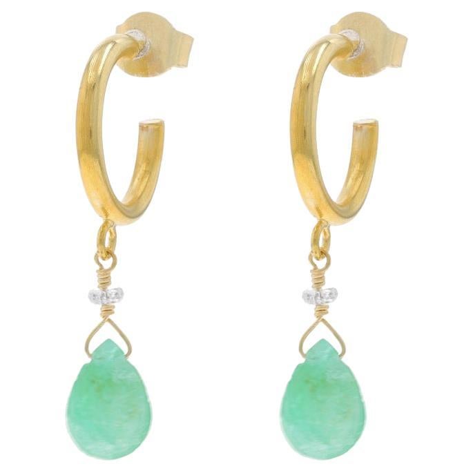 Pendientes colgantes de oro amarillo con diamante esmeralda y medio aro 22k Rose Cut Pear 5.32ctw en venta