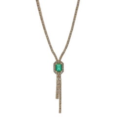 Yellow Gold Emerald Diamond Halo Bolo Necklace 16 1/2" - 14k 2.45ctw