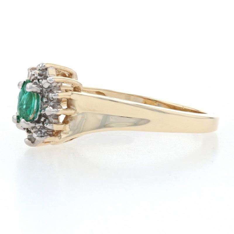 Yellow Gold Emerald & Diamond Halo Bypass Ring, 10k Marquise Cut .24ctw 3