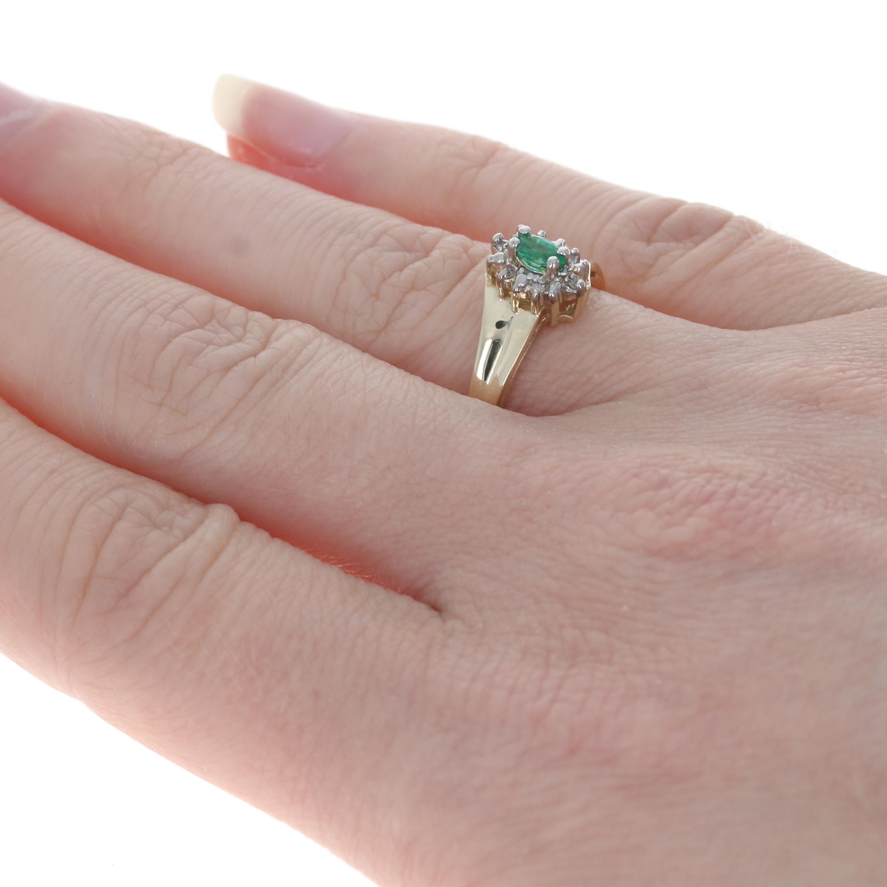 Yellow Gold Emerald & Diamond Halo Bypass Ring, 10k Marquise Cut .24ctw 4