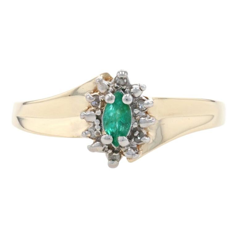 Georgian Emerald Table Cut Diamond Yellow Gold Marquise Ring at 1stDibs